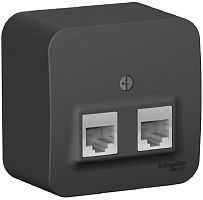 Розетка телефон+компьютер накладная Systeme Electric Blanca 2-м. RJ11+RJ45 5е антрацит картинка